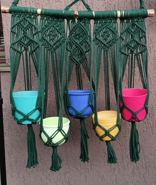 Boho macramé závěs na 5 květináčů