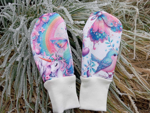 Softschell rukavice 0-2roky beránek unicorn ptáček
