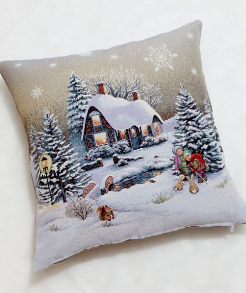 Gobelínová obliečka so zimným motívom 45x45 cm