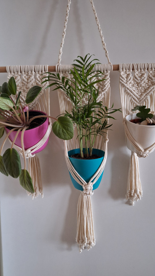 Trojitý boho závěs na květináč
