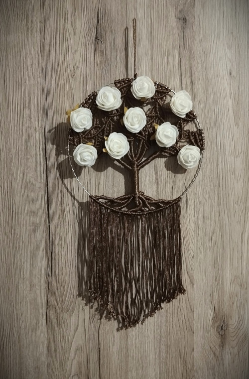 Macramé Strom života Bílé růže