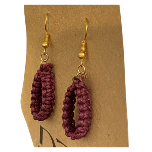 Minimalistické macramé náušnice - vínové