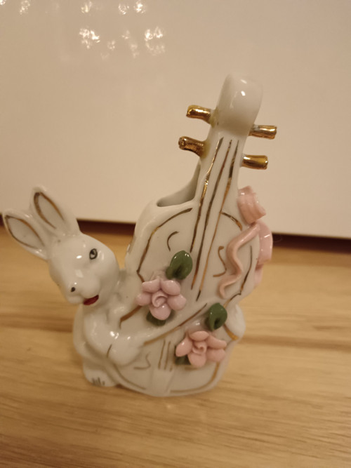 Retro králíček s houslemi - mini vazicka