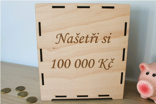 Dřevěná pokladnička - Našetři si 100 000 Kč