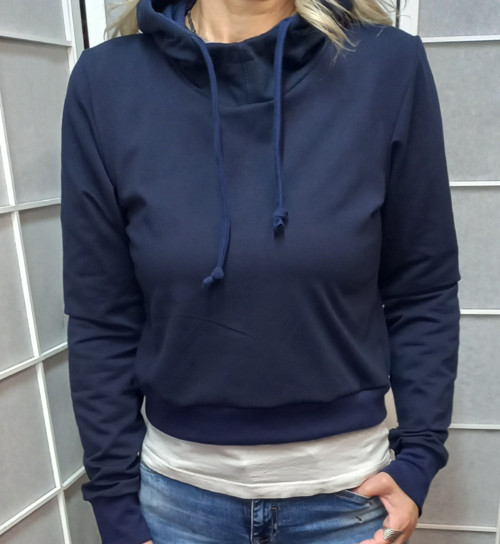 Mikina tmavě modrá CROP s kapucí