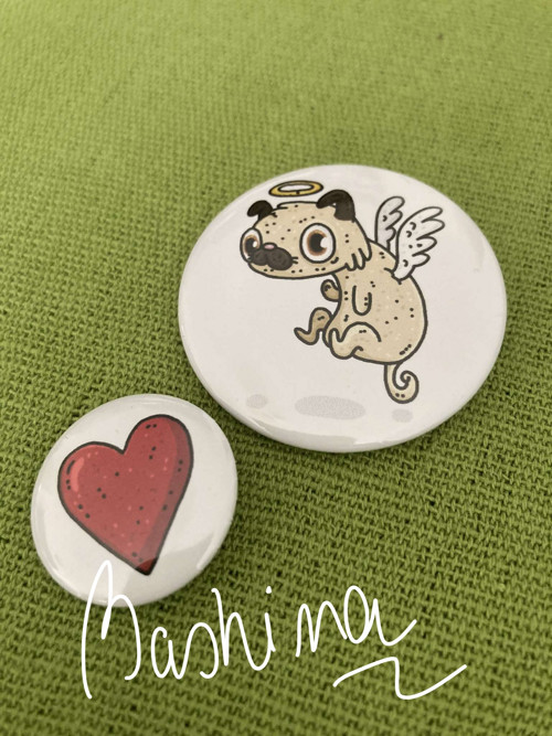 Button/placky MOPS anděl béžový