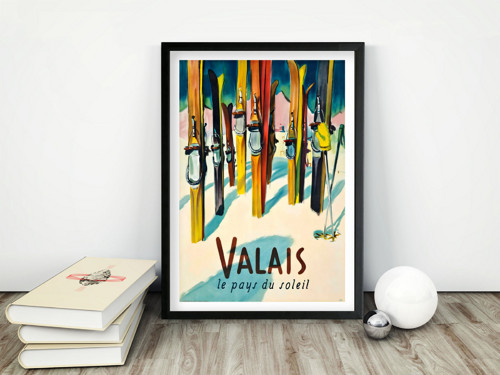 Vintage plakát Lyže - Valais Švýcarsko - cca 1949