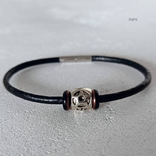 Pánský kožený náramek - Metal Black