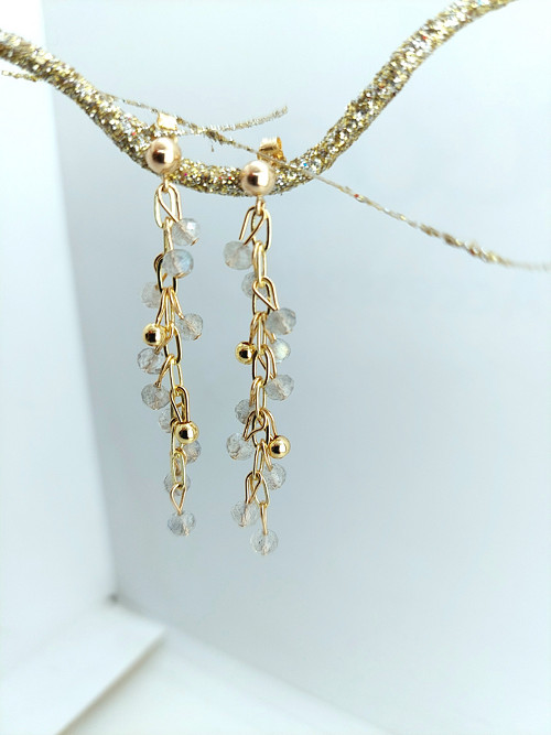 "ELA" Visací náušnice GOLD FILLED labradorit