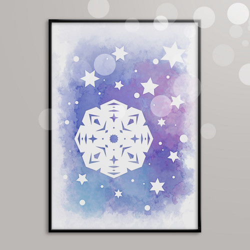 Watercolour snowflake - grafika - noční mráz