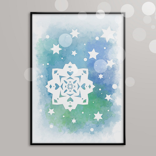 Watercolour snowflake - grafika - pravý mráz