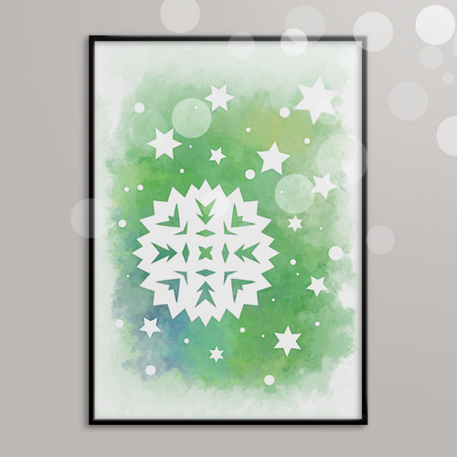 Watercolour snowflake - grafika - zmrzlá tráva