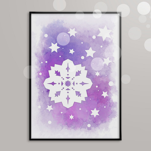 Watercolour snowflake - grafika - borůvková pěna
