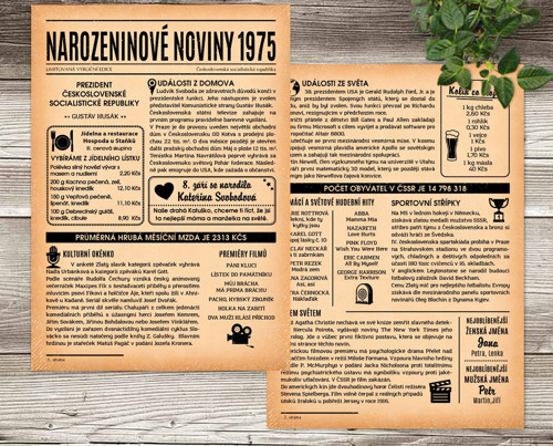 Dvoustranné Narozeninové Noviny R. 1975