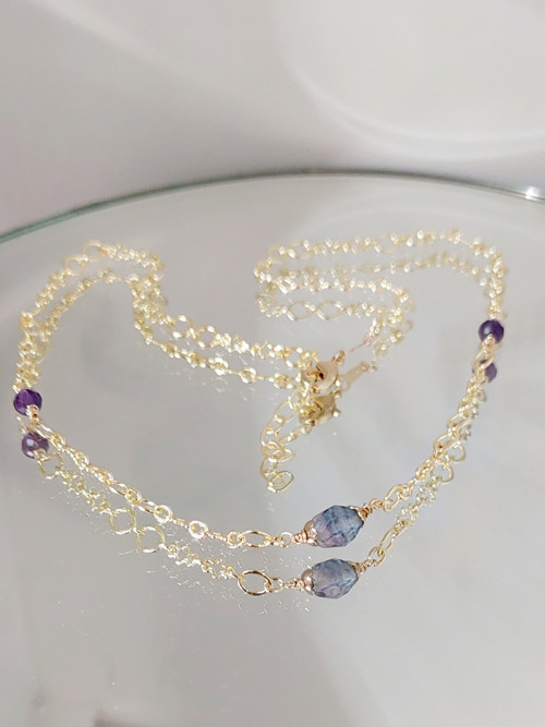 "ODO" GOLD FILLED 14Kt, fluorit, ametysty