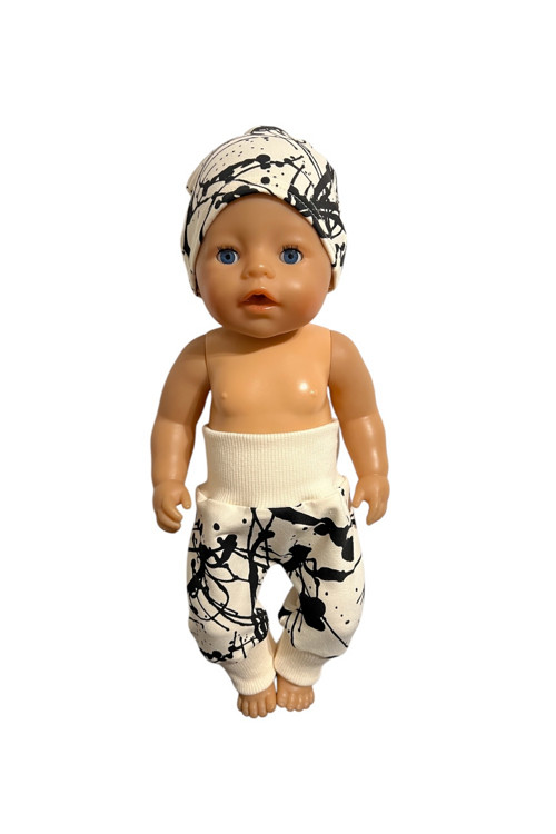 Tepláky s čiapkou pre BABY BORN - 43 cm, maslové
