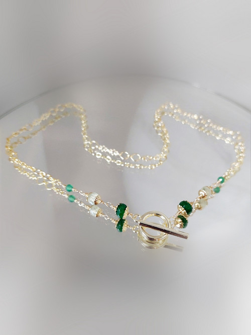 "ODA"GOLD FILLED smaragd, avanturíny, prehnity