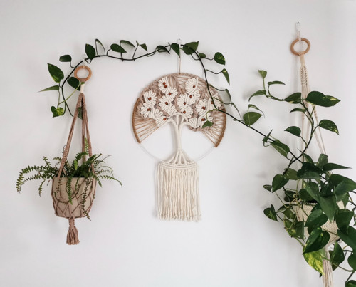Macrame Strom života - Krémovo/zlatá