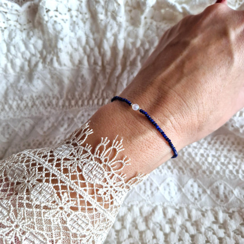 Měsíční kámen*lapis lazuli*rondelky*Ag*náramek