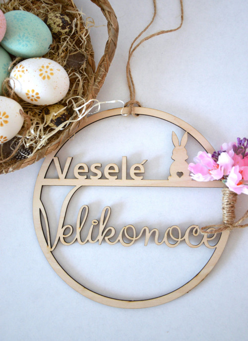 Dřevěný velikonoční věnec - Veselé Velikonoce