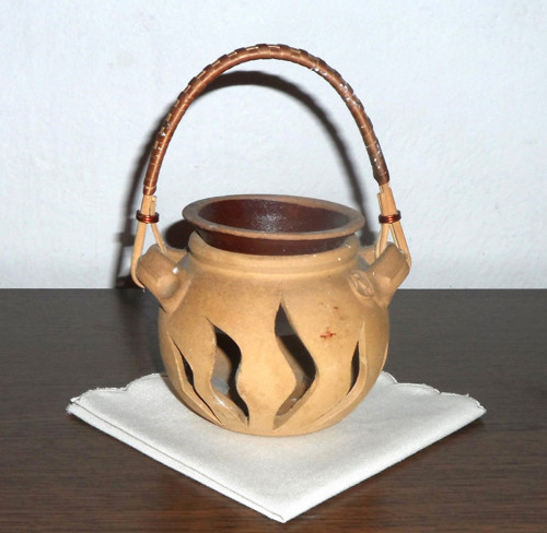 Keramický SVÍCEN, aromalampa, proutěný úchop