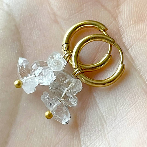 Náušnice herkimer diamanty, zlatá ocel E015