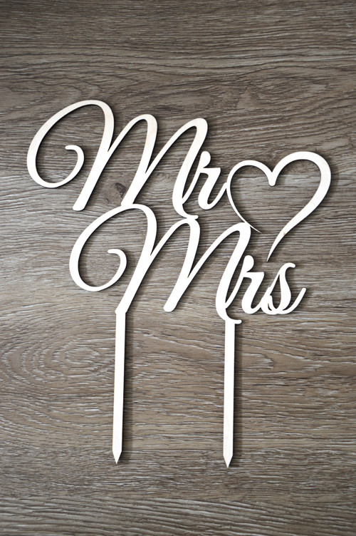 Dřevěný svatební zápich do dortu - Mr&Mrs