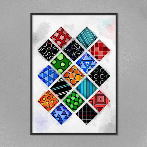 Šachovnice pestrá geometrie(black) - mix