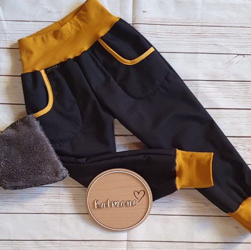 Softshellové kalhoty s BERÁNKEM -černá/hořčice — foto 1