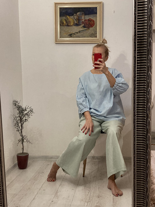 Culottes ľanové nohavice - MINT