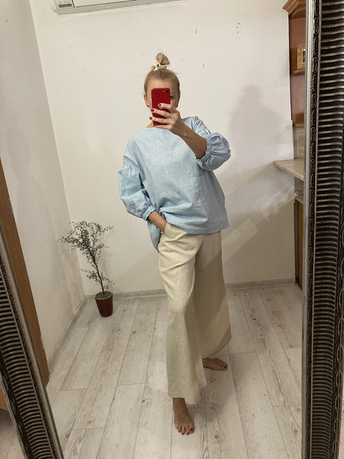 Culottes ľanové nohavice - VANILLA