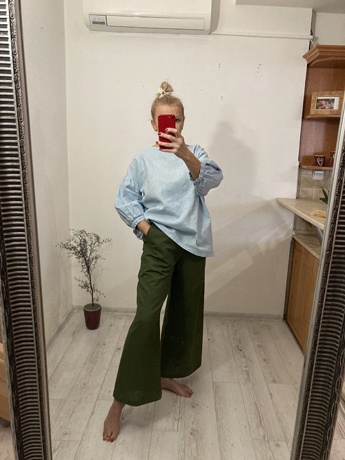 Culottes ľanové nohavice - FOREST