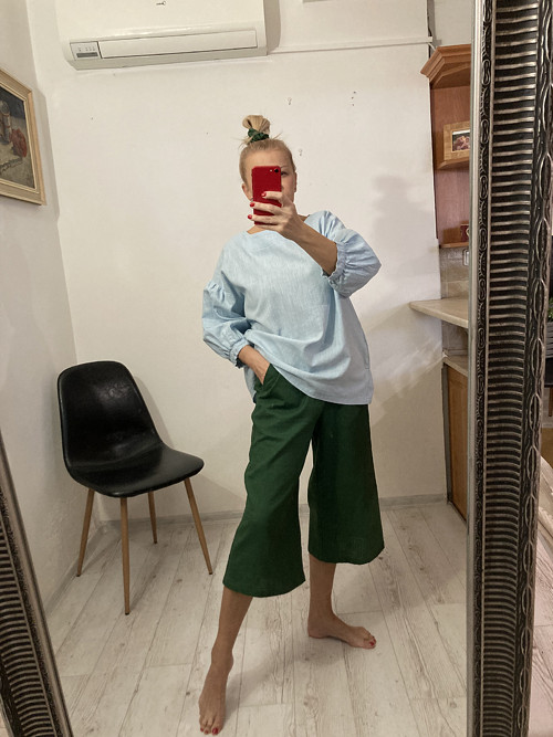 Culottes ľanové nohavice - DARK GREEN