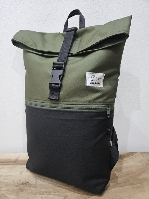 Rolovací / překlápěcí batoh khaki + černá — foto 1