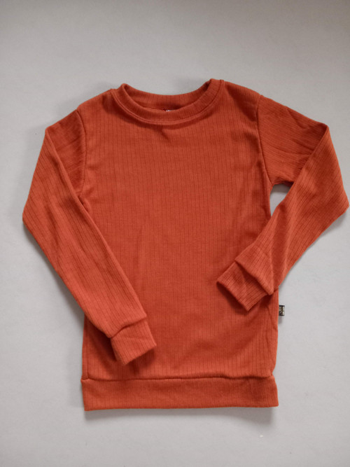 Žebrované zrzavé merino tričko 110