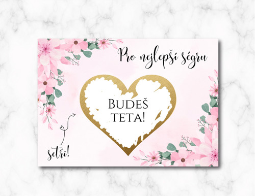 Budeš teta! stírací kartička růžová