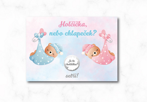 Stírací odhalení pohlaví miminka-gender reveal III