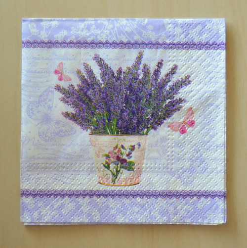 Ubrousek 25 x 25 cm - levandule s motýlky