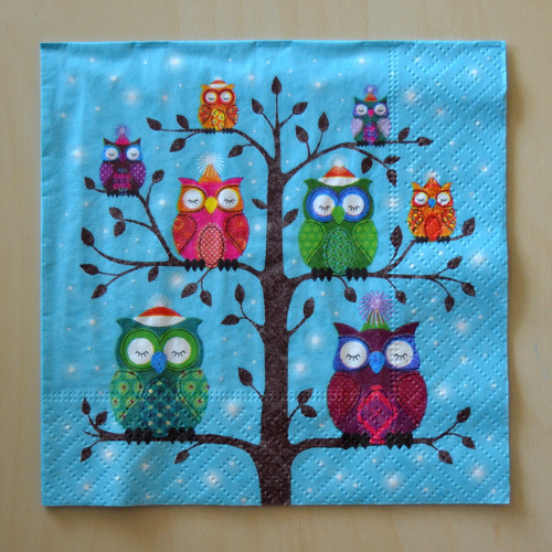 Ubrousek 25 x 25 cm - sovíci tyrkys