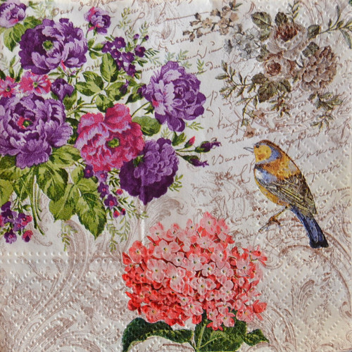 Ubrousek 25 x 25 cm - ptáčci v květinách
