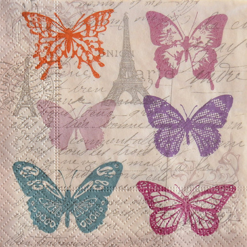 Ubrousek 25 x 25 cm - motýlci / Paříž