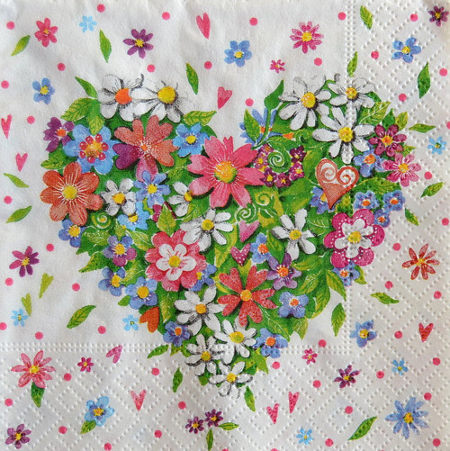 Ubrousek 25 x 25 cm - srdce v květech
