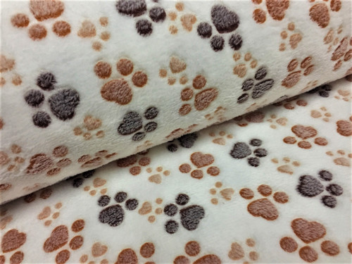Fleece- hnědé tlapičky na béžové - posledních 65cm