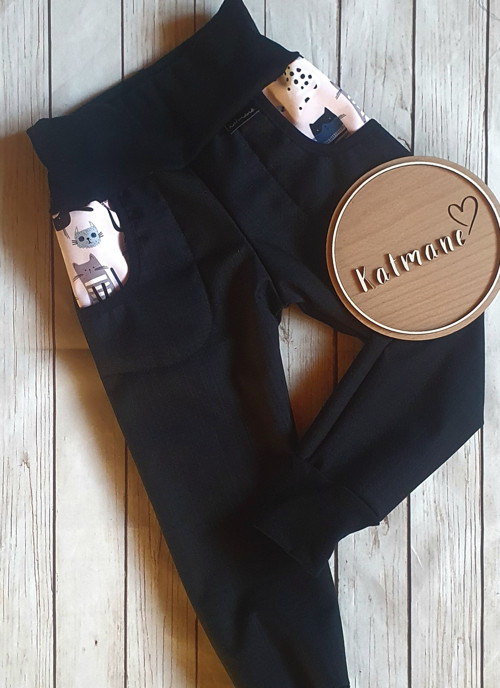 Softshellové kalhoty s BERÁNKEM -černá/kočky — foto 1