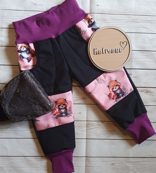 Softshellové kalhoty s BERÁNKEM -černá/panda čer. — foto 1