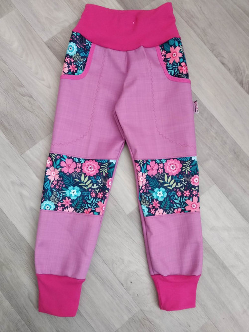 Jarní softshellove kalhoty - sedmikrásky