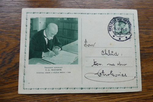 Otrokovice, Bystřice p. Hos zaslaná dopisnice 1936