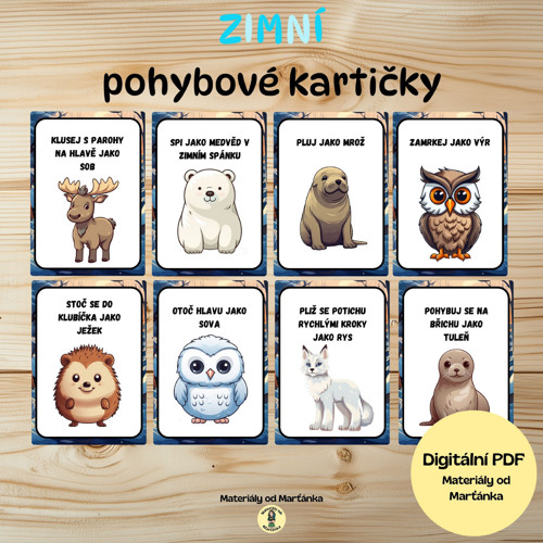 Zimní zvířátkové pohybová kartičky (PDF)