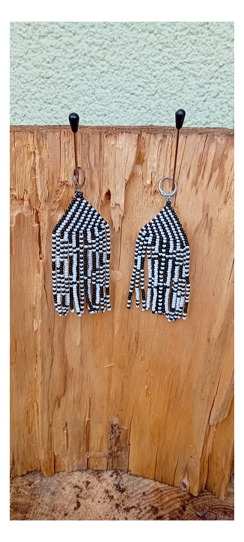 Black and White Geometrical Fringe Earrings