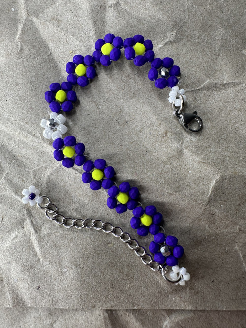 Květinový Náramek Neon Dark Purple, Yellow a White